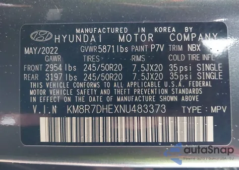 2022 Hyundai Palisade Calligraphy z USA, uszkodzony, nr VIN KM8R7DHEXNU483373